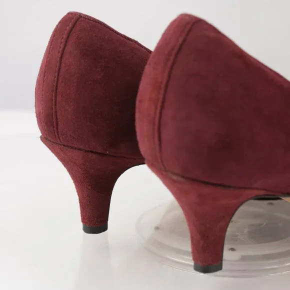 Clarks Womens Sage Elfin Pump Size 7.5 Burgundy Suede Pointed Kitten Heel Shoe - Picture 3 of 13